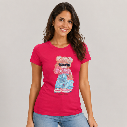 Women’s Fashion Bear Rhinestone Tee