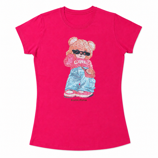 Women’s Fashion Bear Rhinestone Tee